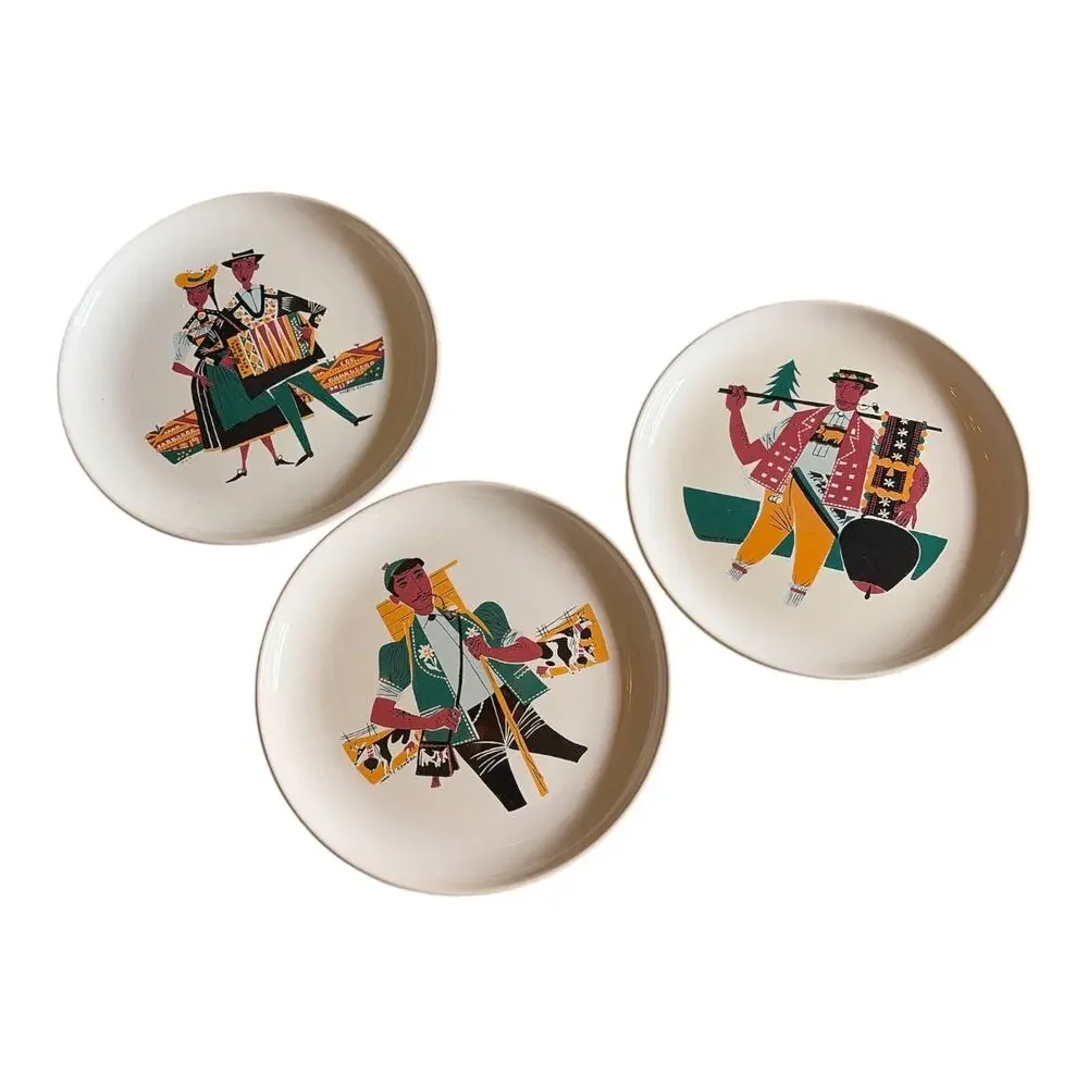 Vintage Landert Moritz Kennel Plates set of 3 Swiss Folk Art